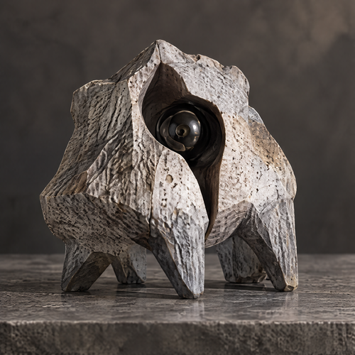 Fissure Form sculpture full product view from front angle — natural stone-texture finish