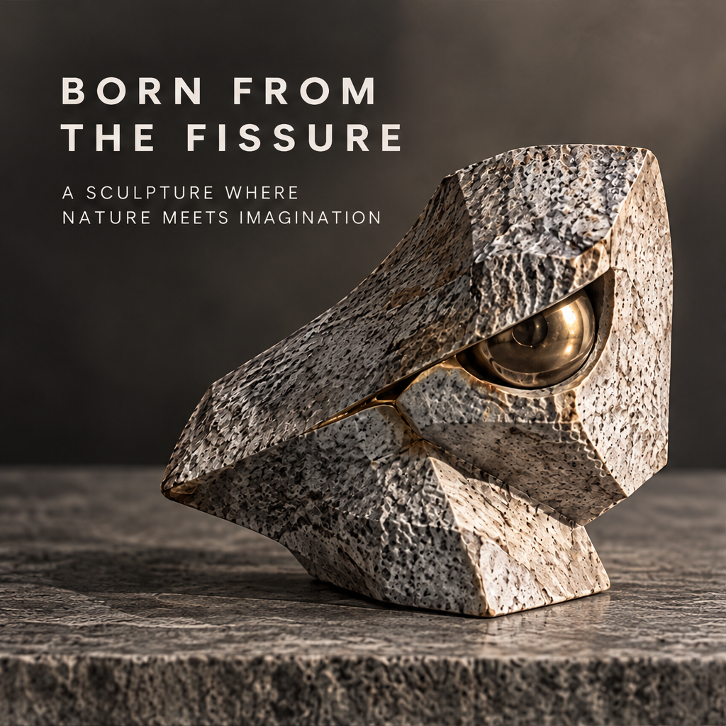 Born from the Fissure wedge sculpture front view — a sculpture where nature meets imagination