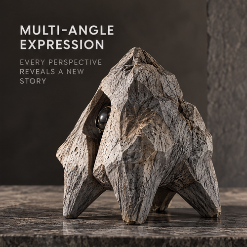 Fissure Form sculpture displayed on a marble surface beside a ceramic vase — a statement for modern spaces