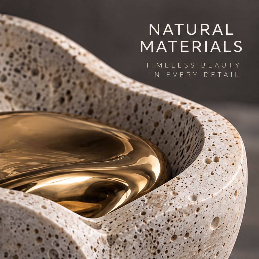 Sculpted Emotions stone bowl sculpture side 45-degree view on neutral stone surface — natural materials, timeless beauty