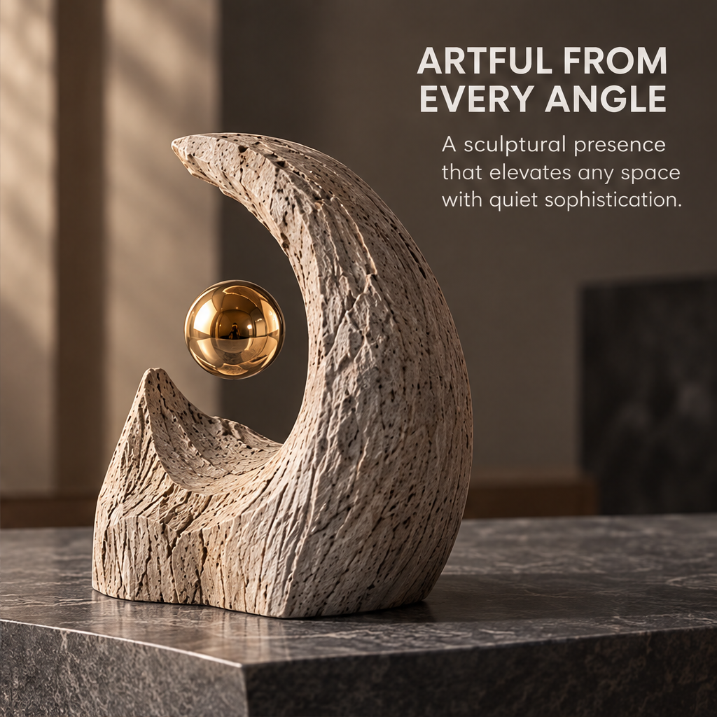 Sculpt Emotion in Space crescent moon sculpture front view — a piece that turns feeling into form, a daily reminder of inner balance