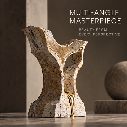 Time Residue sculpture in directional warm light — sculpted by time, defined by tomorrow