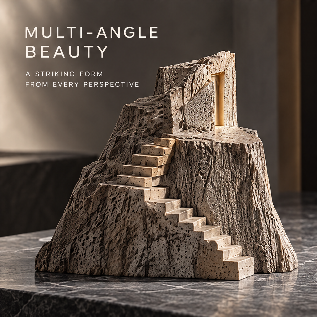 Art Meets Emotion sculpture opposite angle on dark marble surface — multi-angle beauty, a striking form from every perspective