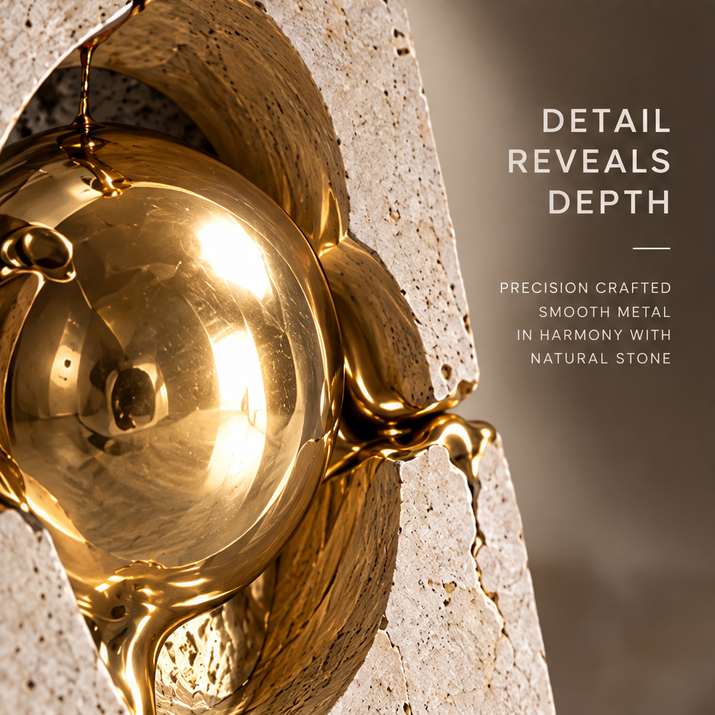 Time Leaves Beauty sculpture low-angle side view in directional light — sculpted by time, natural texture meets refined artistry, a timeless statement for modern spaces