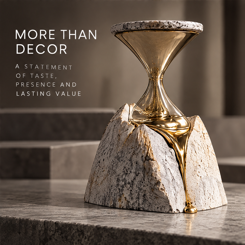 Time Leaves Beauty Behind sculpture side 45-degree view in warm directional light — a new perspective each time, timeless form to elevate any space