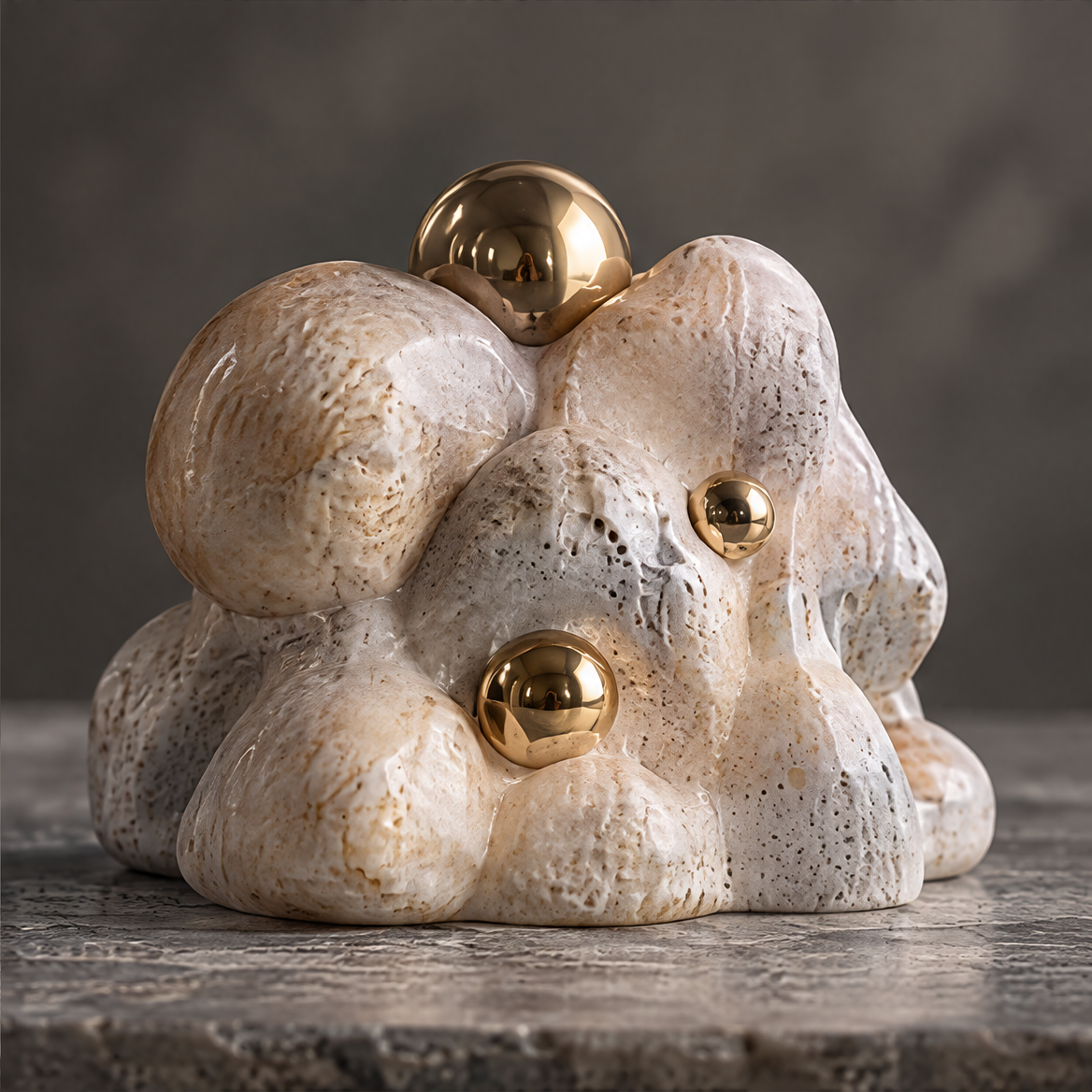 Sculpted Emotions cloud form sculpture in warm interior scene with books and dark vase — a calmer living space, brings emotional balance home