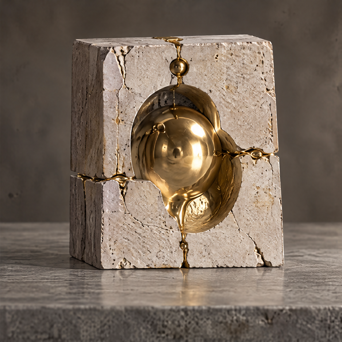 Time Leaves Beauty sculpture on stone plinth beside dark ceramic bowl in warm ambient light — a lasting presence, more than a decor piece, it brings art emotion and time into your space