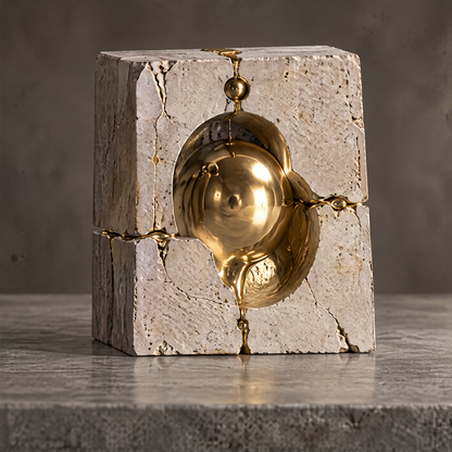 Time Leaves Beauty sculpture on stone plinth beside dark ceramic bowl in warm ambient light — a lasting presence, more than a decor piece, it brings art emotion and time into your space
